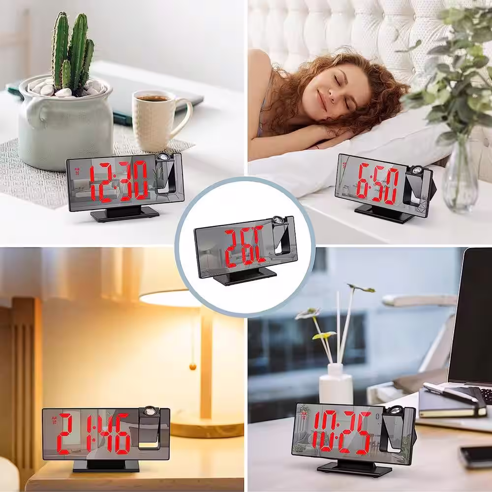 None 7.8 in. Large Screen 180Â° Projection Alarm Digital Clock in Red for Bedroom Office