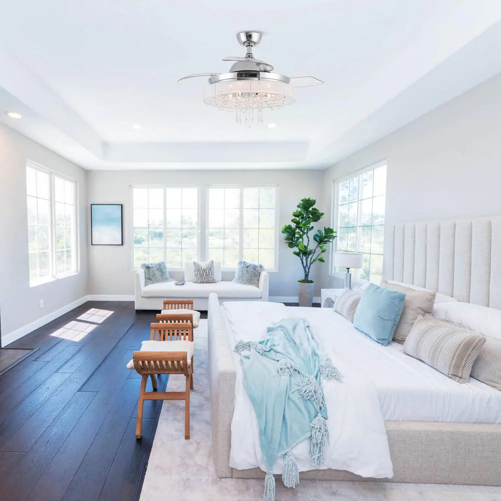 Parrot Uncle 42 in. Indoor Retractable 3-Blade Crystal Chrome Ceiling Fan with Light Kit and Remote Control