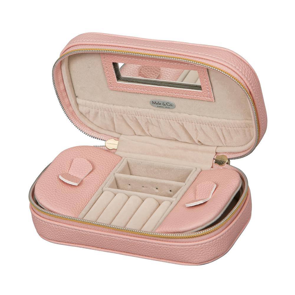Mele & Co Lucy Travel Jewelry Box in Textured Pink Faux Leather
