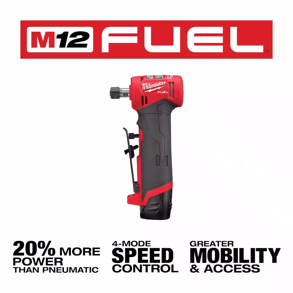 Milwaukee M12 FUEL 12-Volt Lithium-Ion 1/4 in. Cordless Right Angle Die Grinder with High Output 5.0/2.5 Ah Batteries and Charger