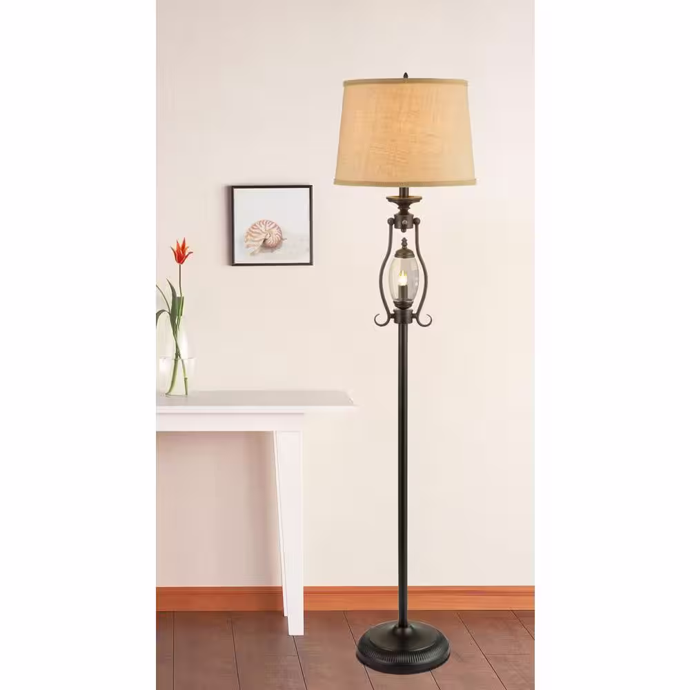 Fangio Lighting 60 in. Black Metal and Glass Floor Lamp with Night Light