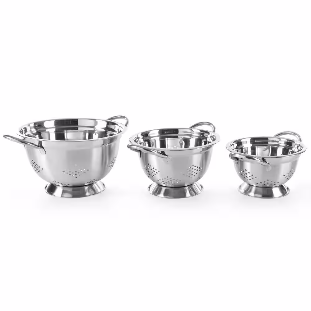 Oster Metaline 3-Piece Stainless Steel Kitchen Colander Set in Silver