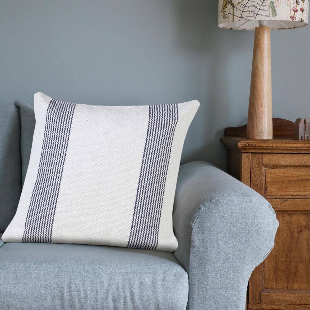 LR Home Balanced Pale Blue / White 20 in. x 20 in. Border Pinstripe Throw Pillow