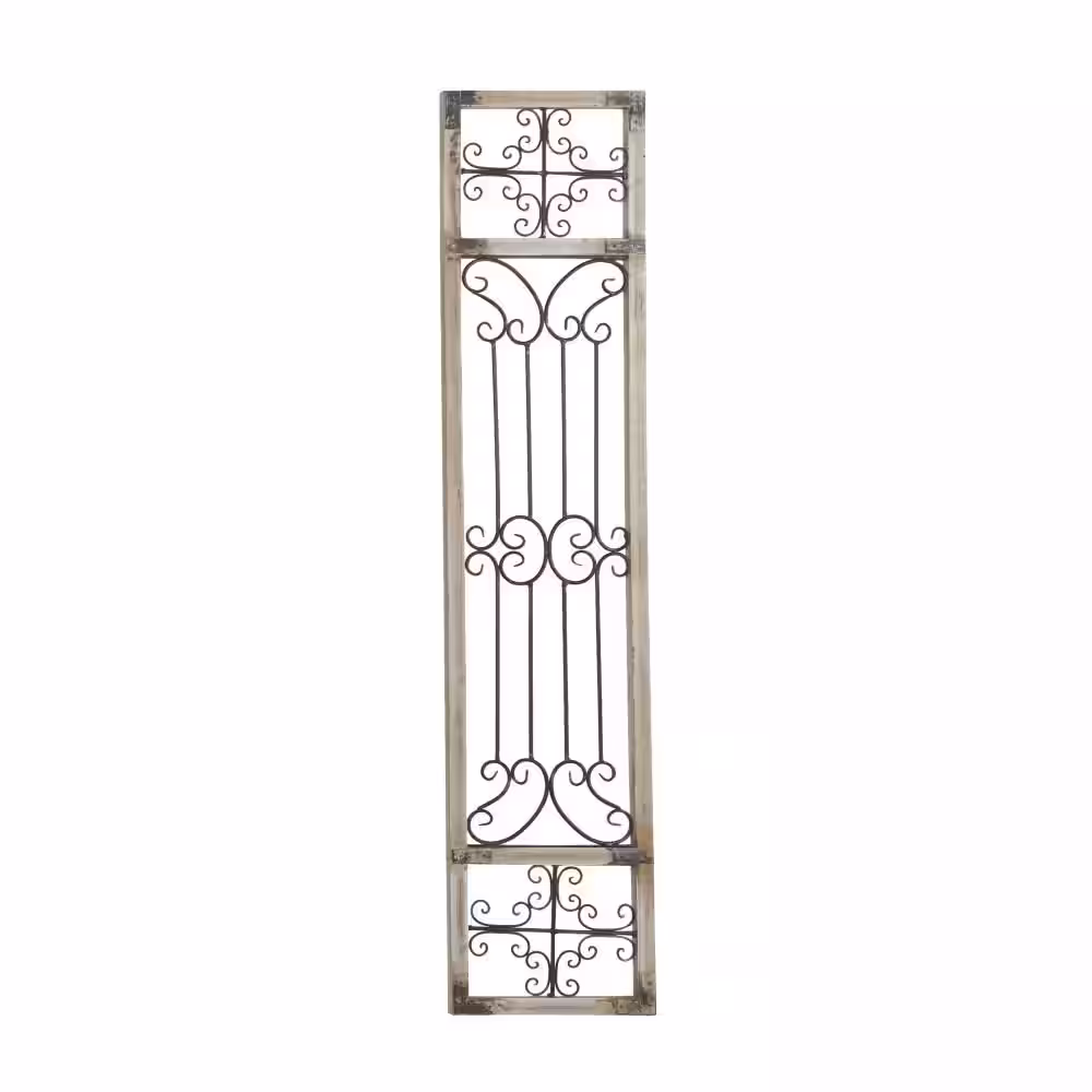 Litton Lane Wood Gray Distressed Door Inspired Ornamental Scroll Wall Decor with Metal Wire Details