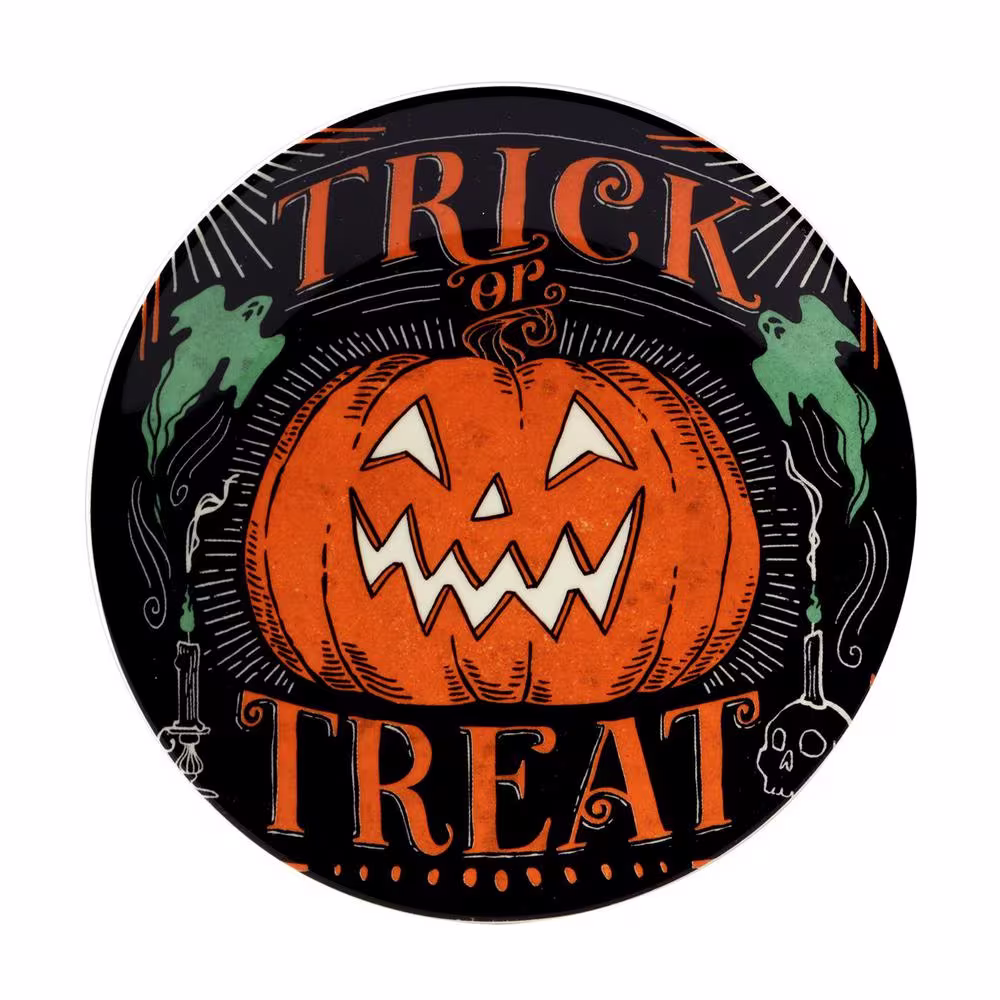 Certified International Scaredy Cat Multicolored Earthenware Canape Plate Round 6 in. Assorted (Set of 4)