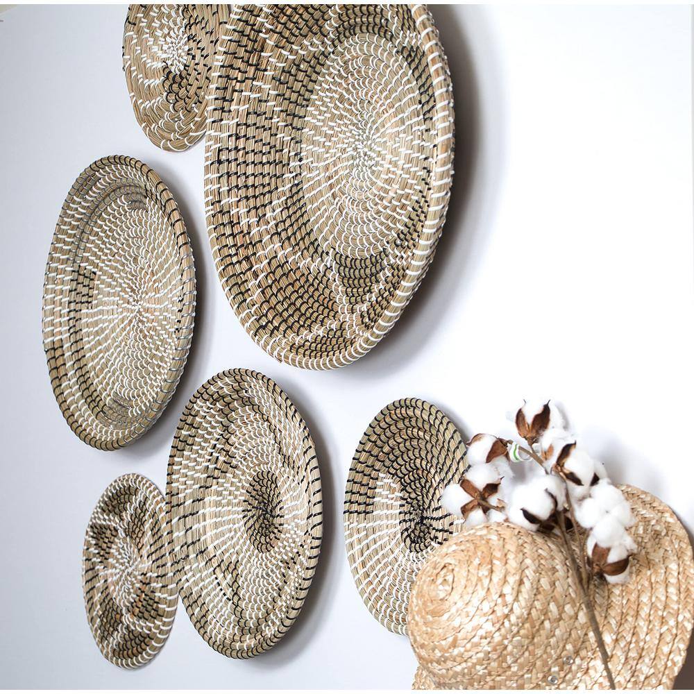 None Wall Decor Wall Baskets Decor Boho Wall Basket Seagrass Basket Wall Art (Set of 6)