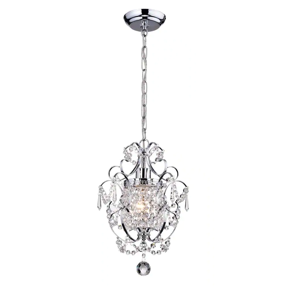 Edvivi Amorette 1-Light Chrome Mini Glam Chandelier with Clear Glass Hanging Crystals