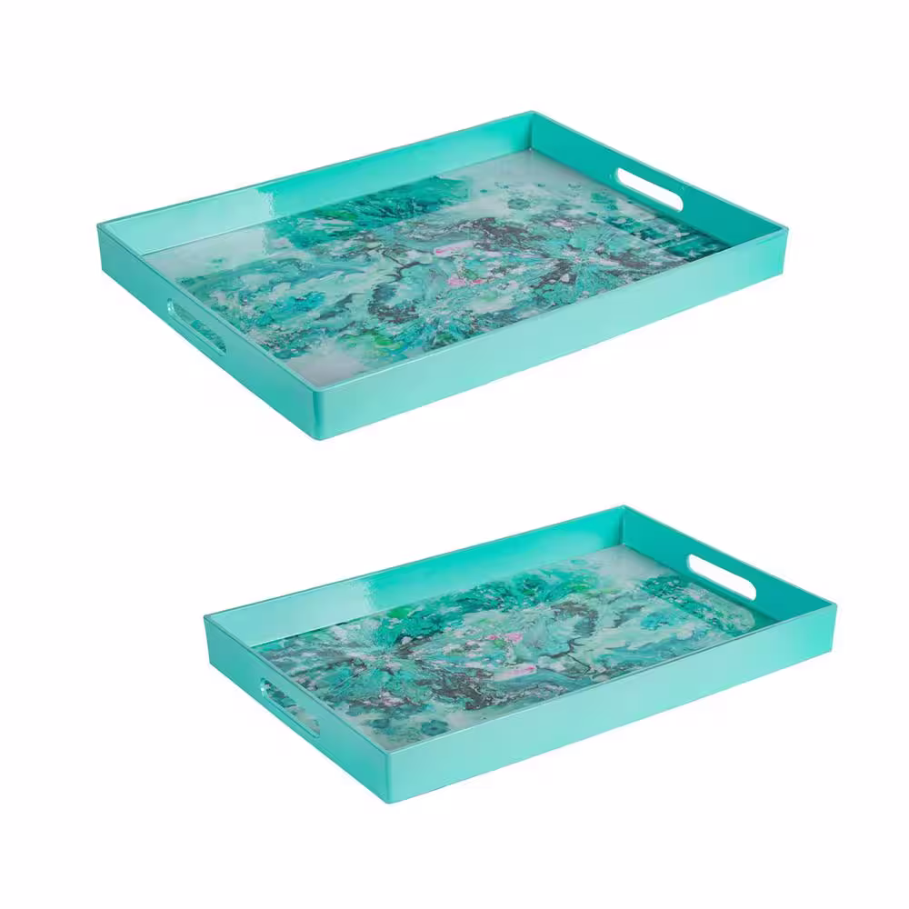 None Waylen Turquoise Decorative Trays (Set of 2)