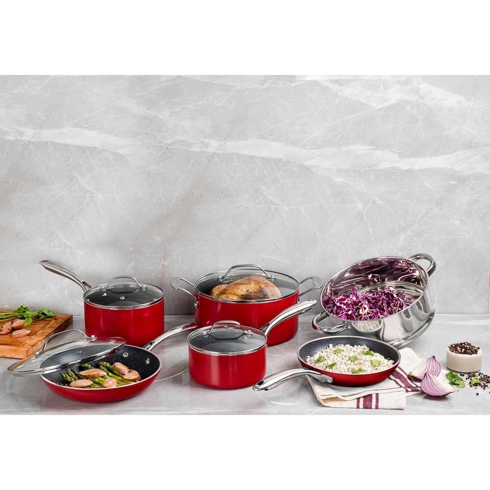 Gotham Steel 10-Piece Aluminum Ti-Ceramic Nonstick Round Cookware Set with Lids in Red