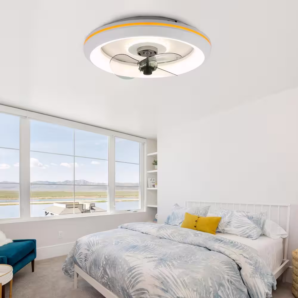 Oaks Aura Cotti 19 in. Integrated LED White Indoor Low Profile Ceiling Fan with Light, 6-Speed Flush Mount Ceiling Fan with Remote