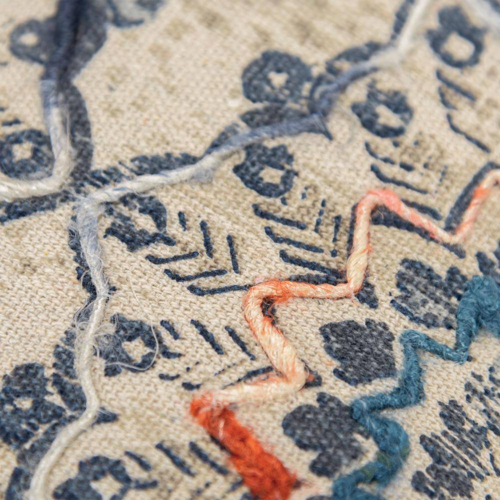 None Natural/Blue Floral Poly Filled 20 in. x 20 in. Decorative Throw Pillow