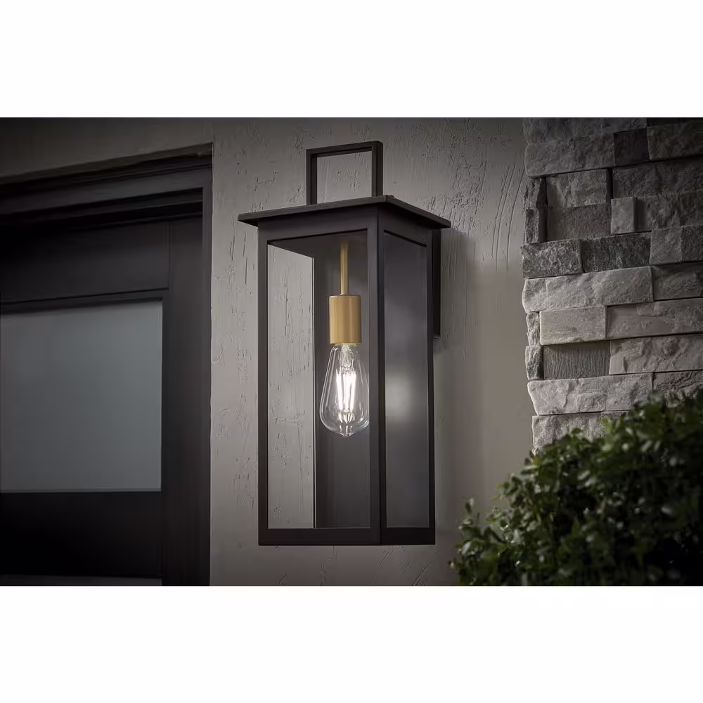 None Autumnhill 19.13 in. Matte Black with Gold Accents 1-Light Outdoor Line Voltage Wall Sconce with No Bulb Included