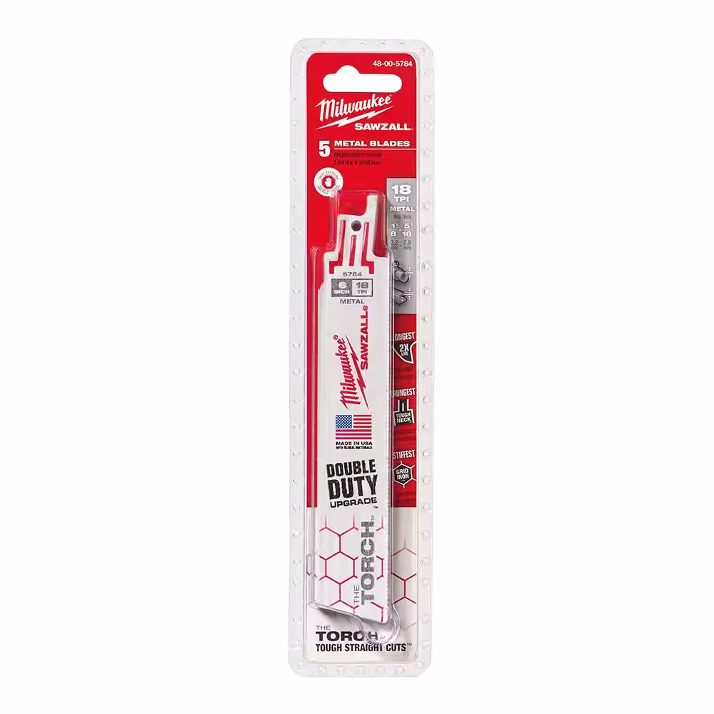Milwaukee 6 in. 18 TPI TORCH Medium Metal Cutting SAWZALL Reciprocating Saw Blades (5-Pack)