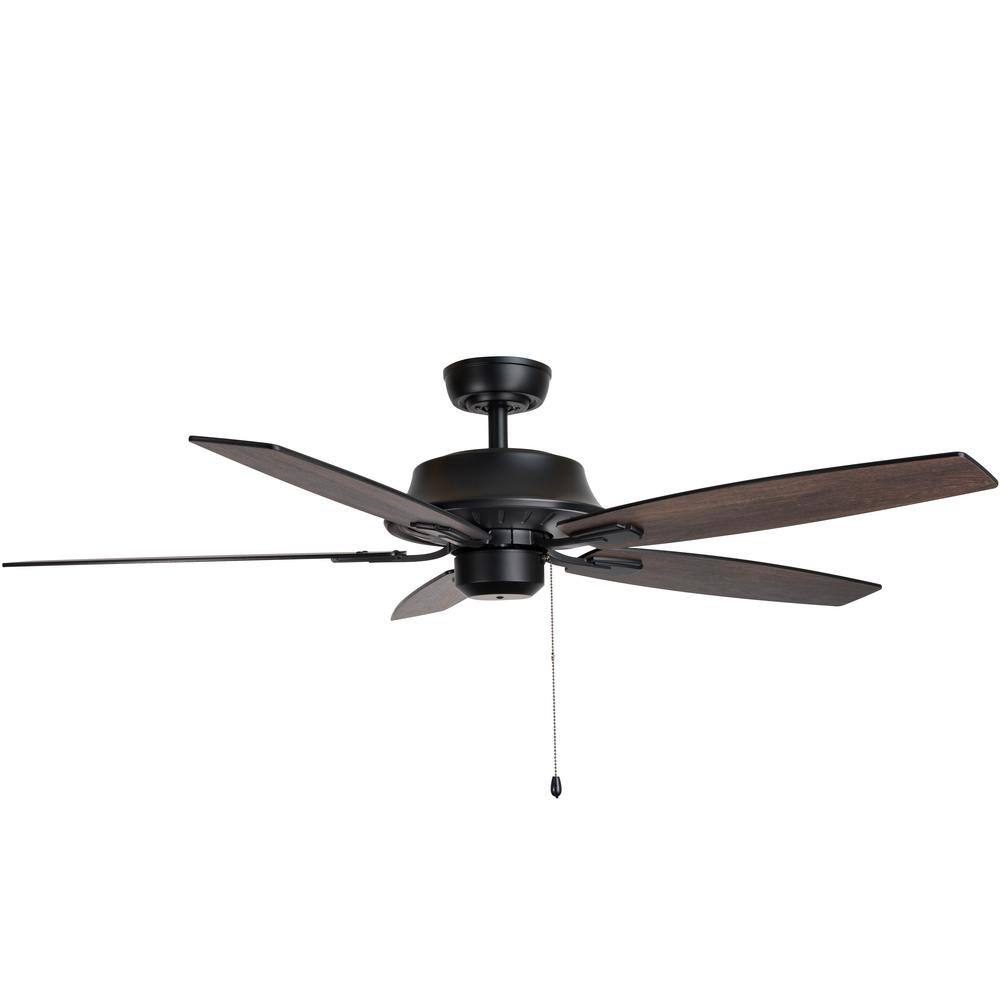 BLUE MOUNTAIN FANS Scoop 52 in. 3-Speed Ceiling Fan Matte Black Finish Pull Chain - Light Kit, Remote Control or Wall Control Adaptable