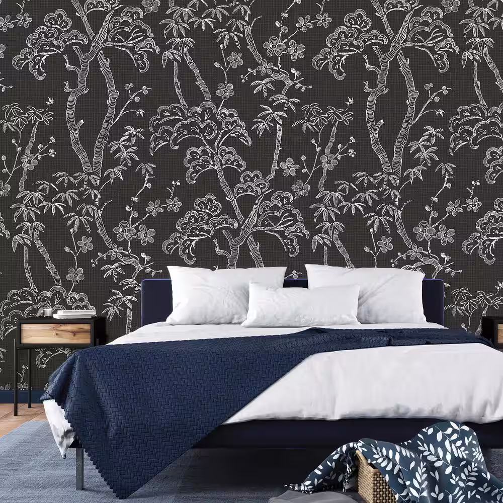 None Charcoal Grey Storybook Forest Trees Wall Mural