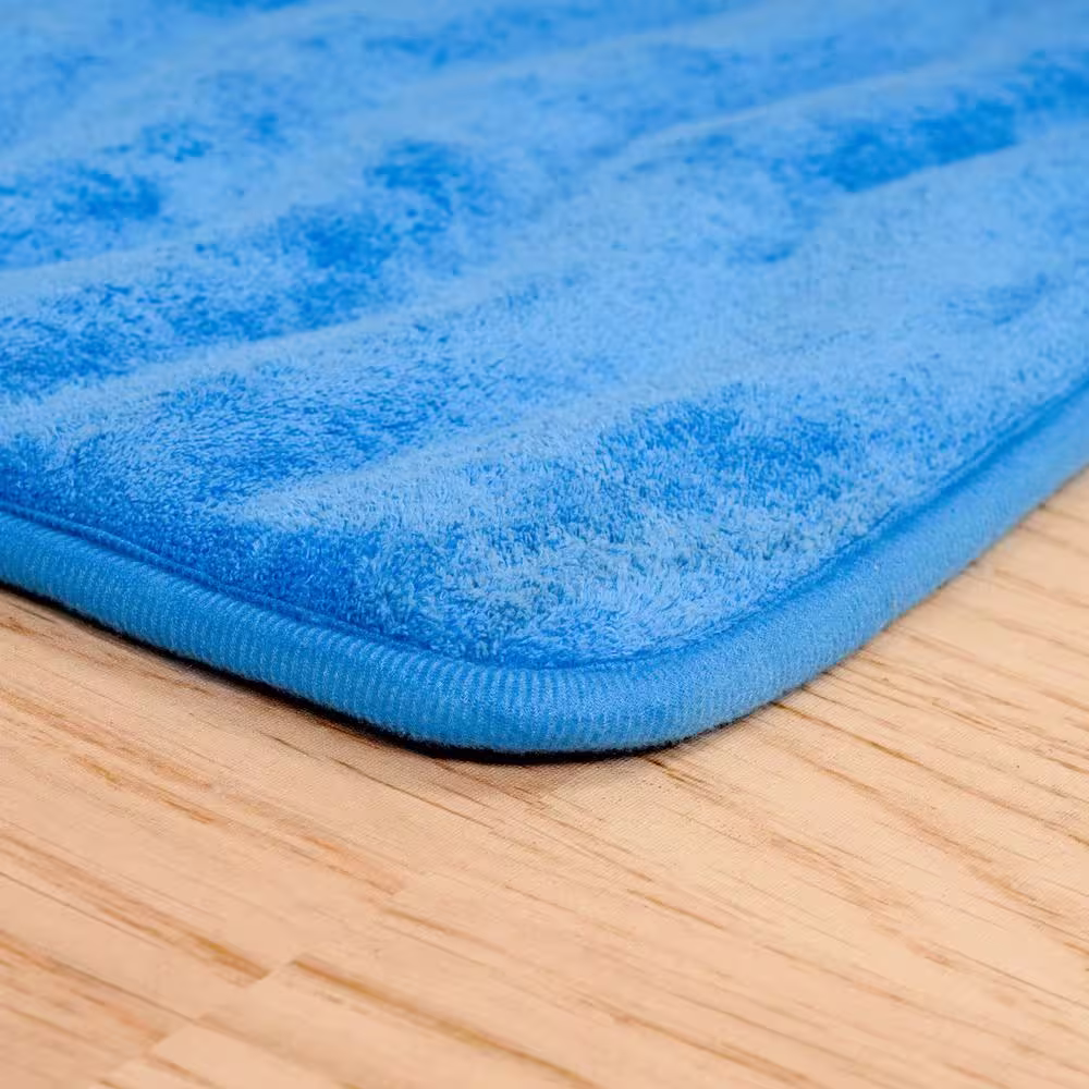 Lavish Home 24.5 in. x 60 in. Memory Foam and Microfiber Bath Mat in Blue