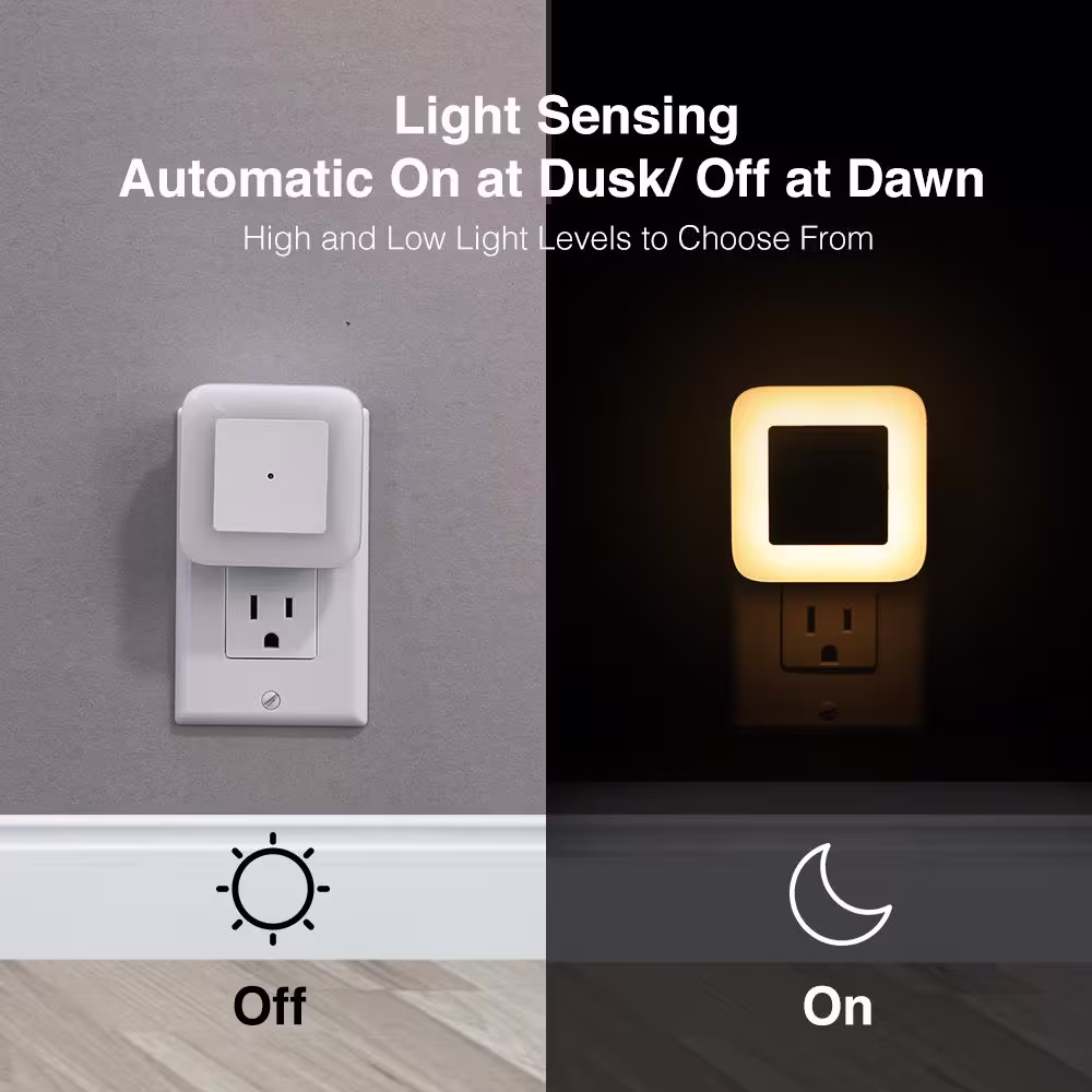 None Square Soft White LED White Night Light with Automatic Dusk to Dawn and 2 Light Levels