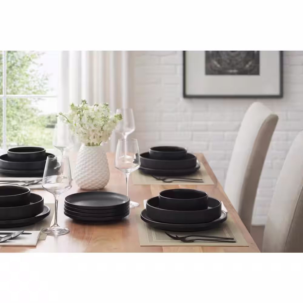 Home Decorators Collection Chastain Solid 32-Piece Matte Black Stoneware Dinnerware Set (Service for 8)