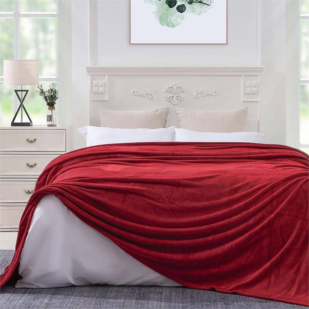 None Red 50 in. x 60 in. Lightweight Soft Microfiber Throw Blanket