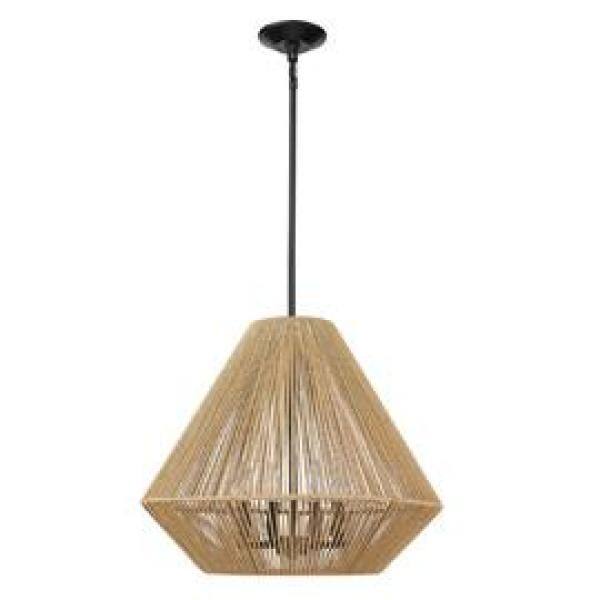 Golden Lighting Valentina 4-Light Matte Black Lantern Pendant with Natural Raphia Rope Shade