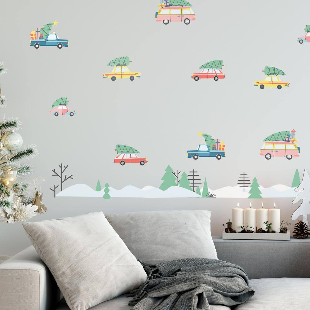 RoomMates Retro Christmas Cars Multi-Colored Vinyl Wall Decal