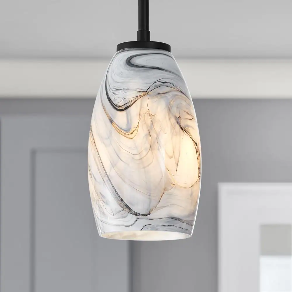None 2-1/4 in. Fitter Charcoal Swirl Glass Oblong Pendant Lamp Shade