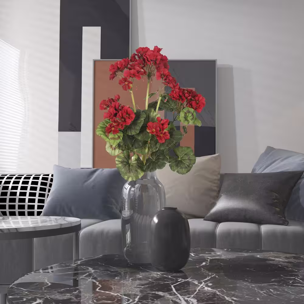 Vickerman 20 in. Red Artificial Geranium Floral Arrangement