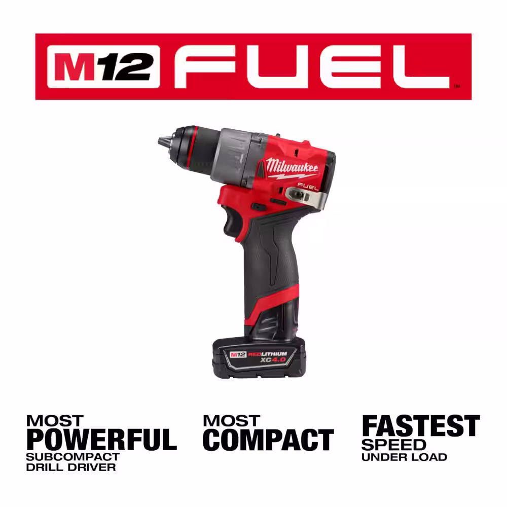 Milwaukee M12 FUEL 12-Volt Lithium-Ion Brushless Cordless 1/2 in. Drill Driver Kit with M12 3/8 in. Ratchet