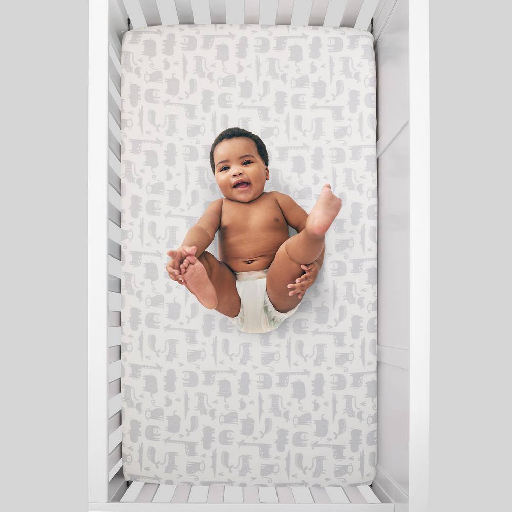 CARTER'S Modern Jungle Pals Sloth Hippo Elephant Giraffe 3-Piece Polyester Crib Bedding Set - Comforter Fitted Sheet Crib Skirt