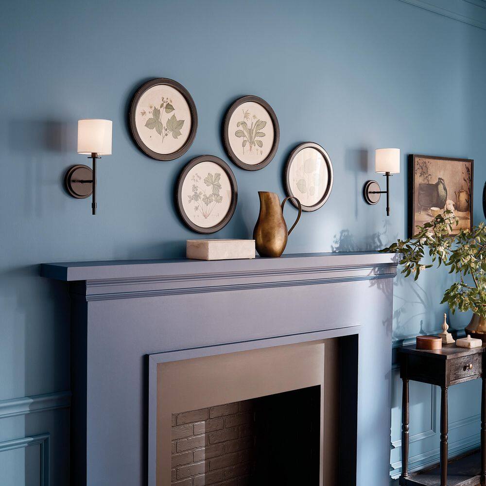 KICHLER Ali 1-Light Black Hallway Wall Sconce Light with White Fabric Shade