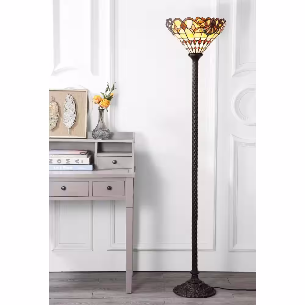 JONATHAN Y Davis Tiffany-Style 70 in. Bronze Torchiere Floor Lamp