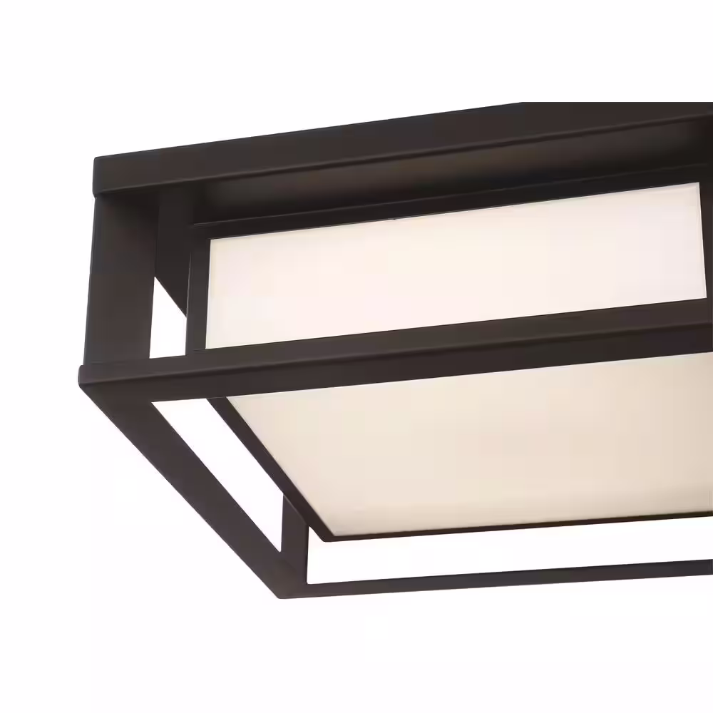 GLUCKSTEINELEMENTS Paxton 1-Light Black Integrated LED Outdoor Flush Mount with White Panel Glass Shade