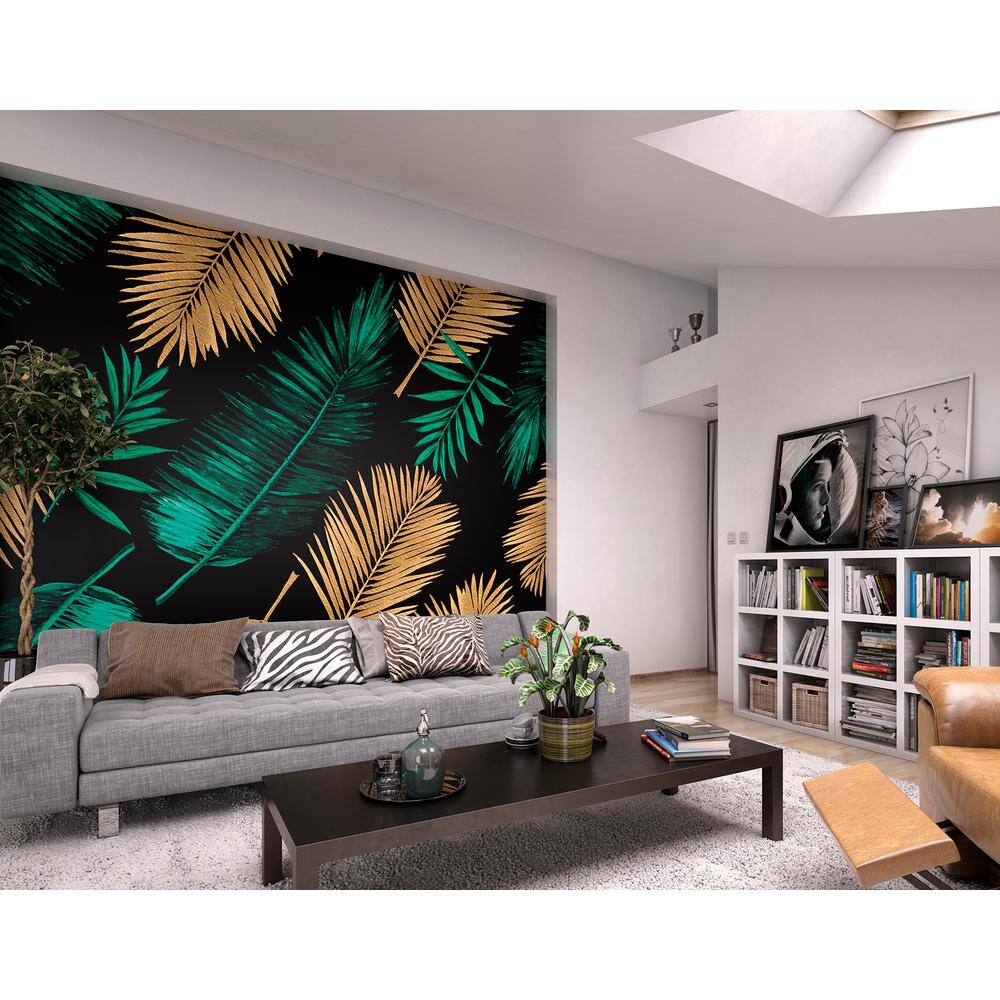 OhPopsi Emerald Green and Gold Palm Leaves Wall Mural