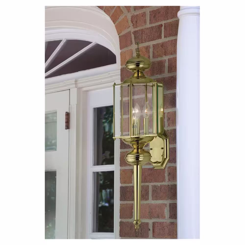 Generation Lighting Classico 7 in. W 1-Light Polished Brass Outdoor Wall Lantern Sconce with Clear Beveled Glass