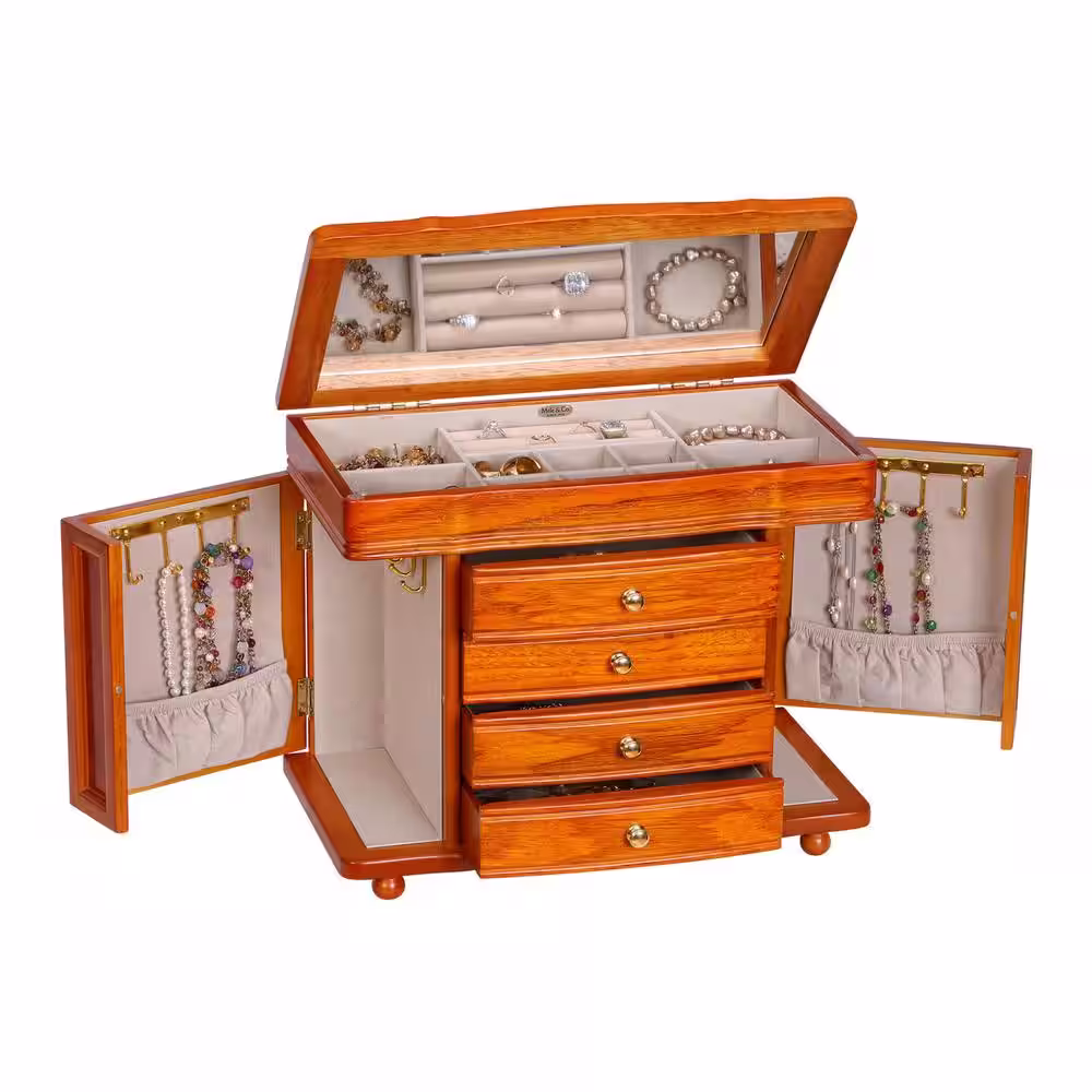Mele & Co Josephine Oak Finish Wooden Jewelry Box
