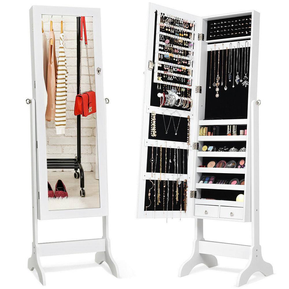 Costway White MDF Glass Jewelry Cabinet Storage Organizer