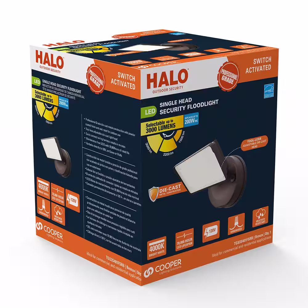 HALO TGS 120-Watt 90Â° Bronze Outdoor Integrated LED Flood Light