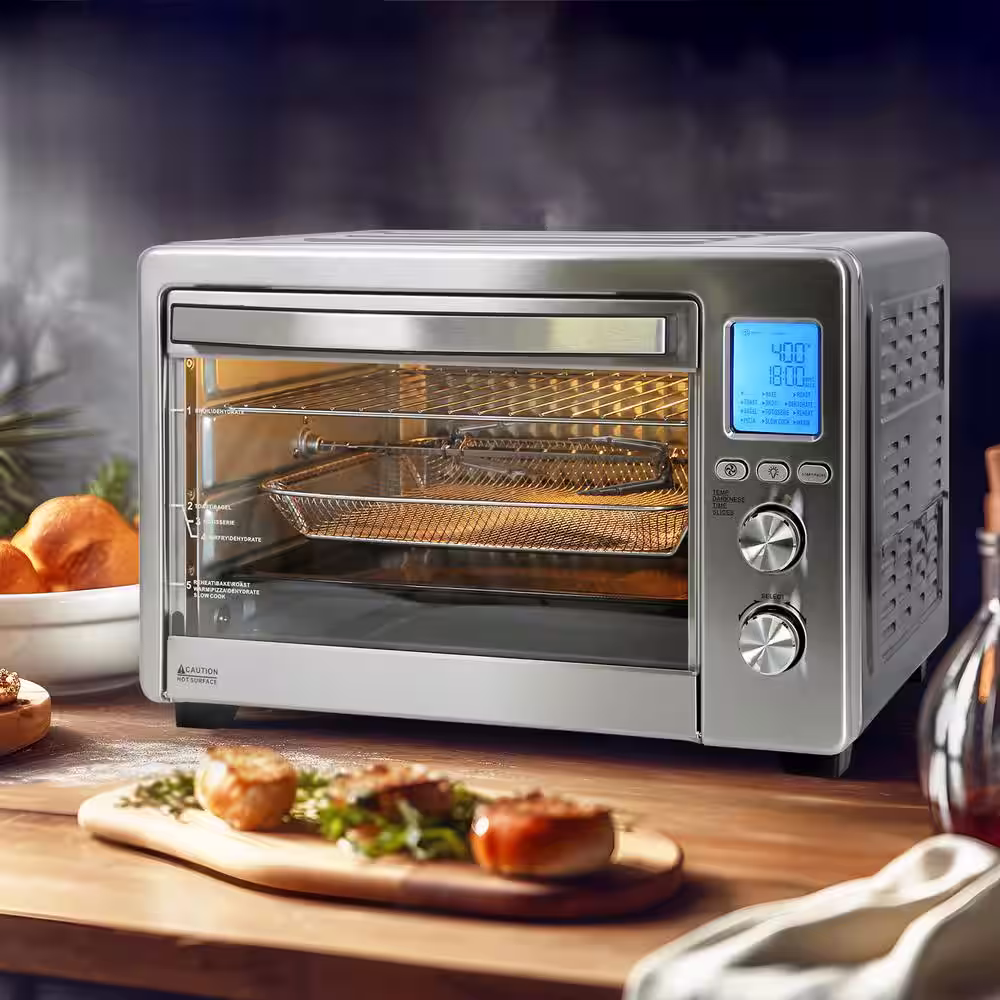 None 34 qt. 1750W 6-Slice Black and Stainless Steel Air Fryer Toaster Oven, 12-Cook Modes with LCD Digital Screen