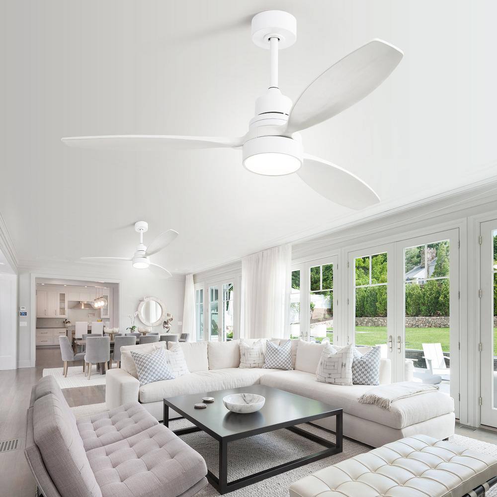 Sofucor 52 in. with LED Light Indoor/Outdoor White Ceiling Fan Wood and Remote Control