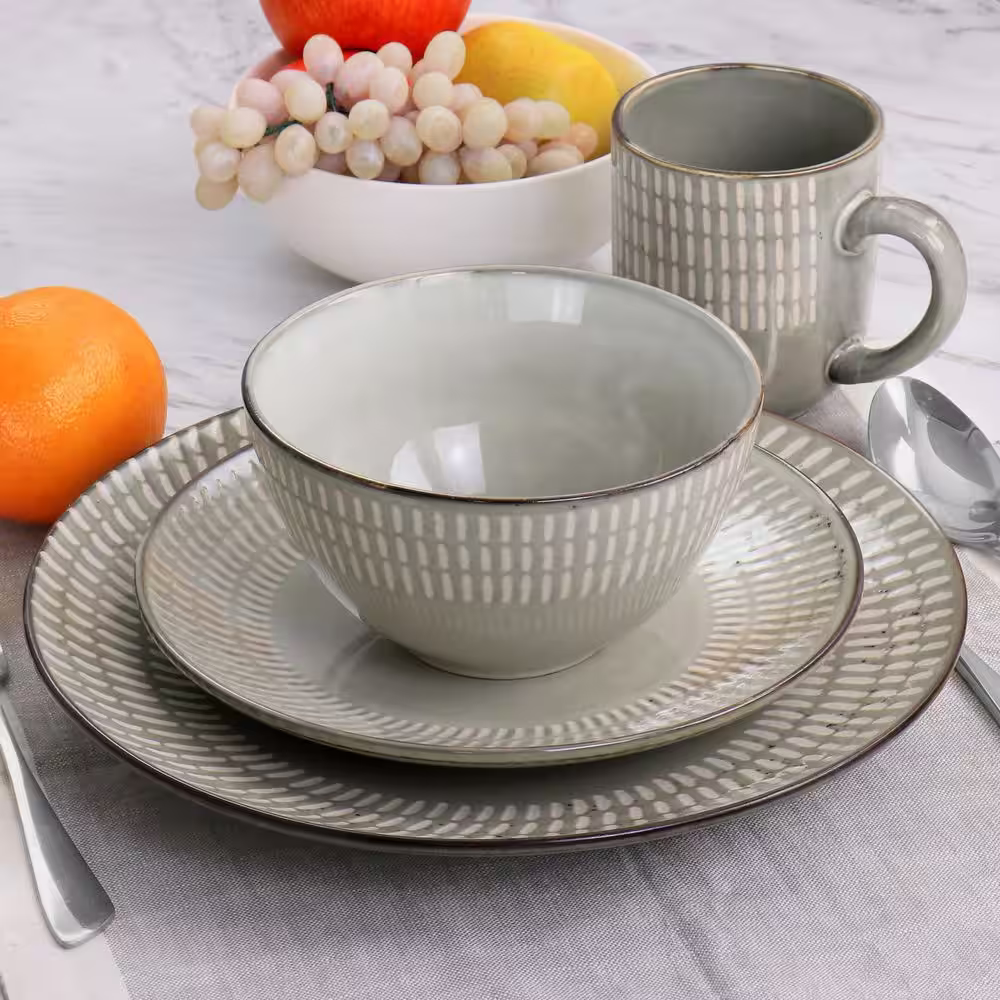 GIBSON ELITE Requiem 16-Piece Stoneware Dinnerware Set in Gray