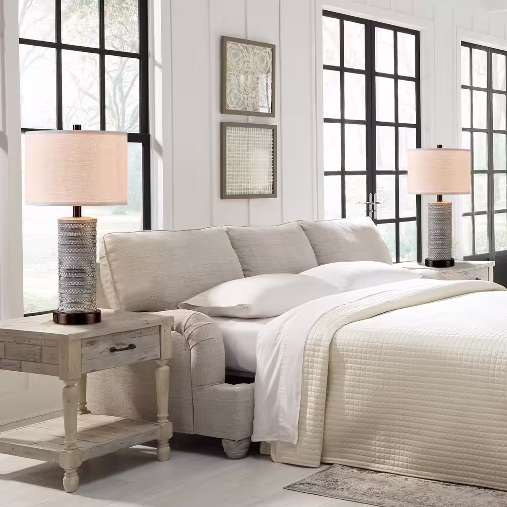 KAWOTI 23 in. Distressed Two Tone Finish Table Lamp Set with USB Port and AC Outlet (LED Bulbs Included)