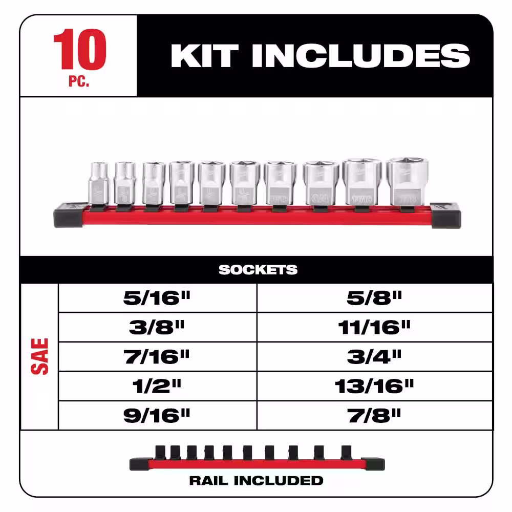 Milwaukee 3/8 in. SAE Low Profile and Deep Well 6-Point Sockets with FOUR FLAT Sides (20-Piece)