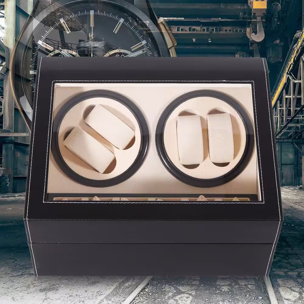 YIYIBYUS Black 4+6 Automatic Rotation Leather Wood Watch Winder Storage Box
