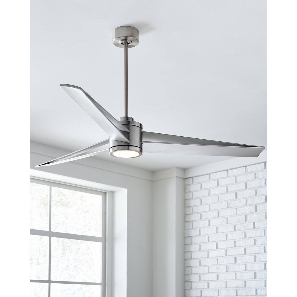 Generation Lighting Armstrong 60 in. LED Indoor/Outdoor Brushed Steel Ceiling Fan with Silver Blades with Light Kit and Remote Control