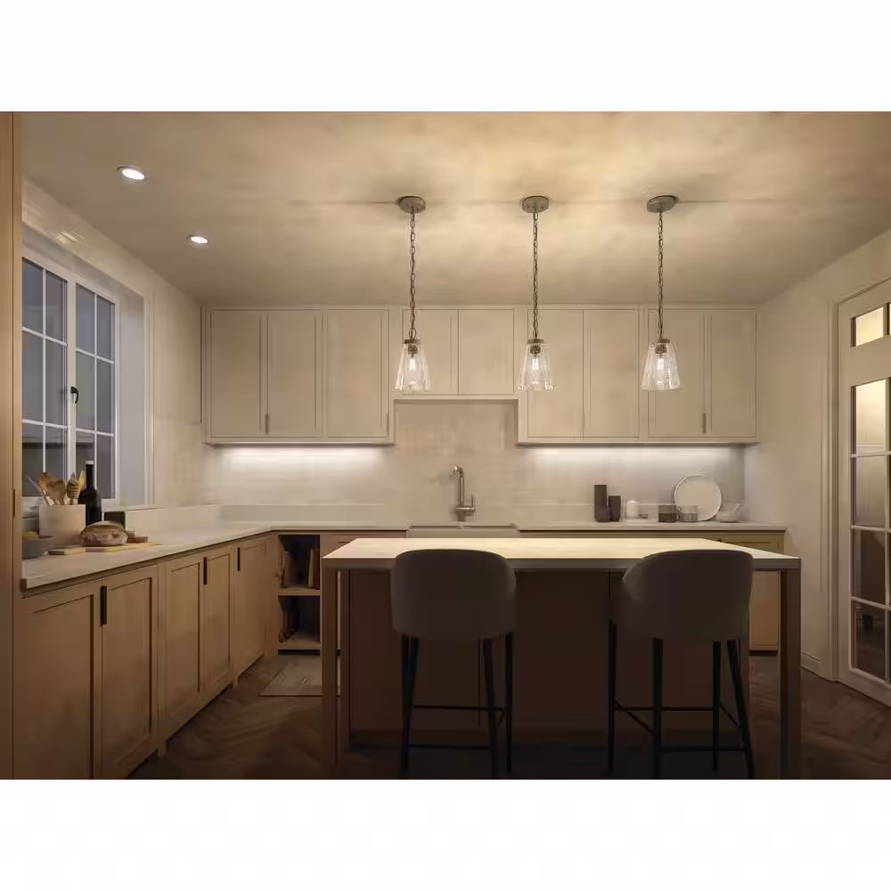 KICHLER Roycroft 7 in. 1-Light Brushed Nickel Farmhouse Shaded Kitchen Pendant Hanging Light with Clear Seeded Glass