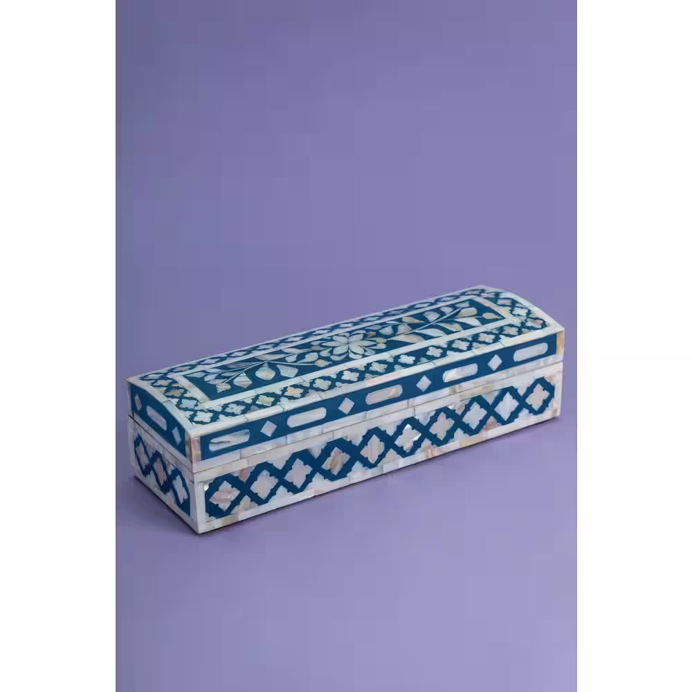 GAURI KOHLI Jodhpur Mother of Pearl Decorative Box - Blue 12 in.