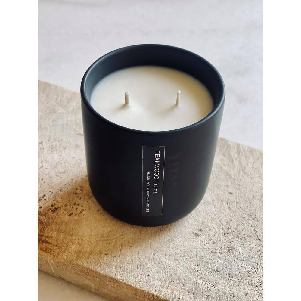 Z CANDLES Teakwood, Matte Black Candle 12 oz.