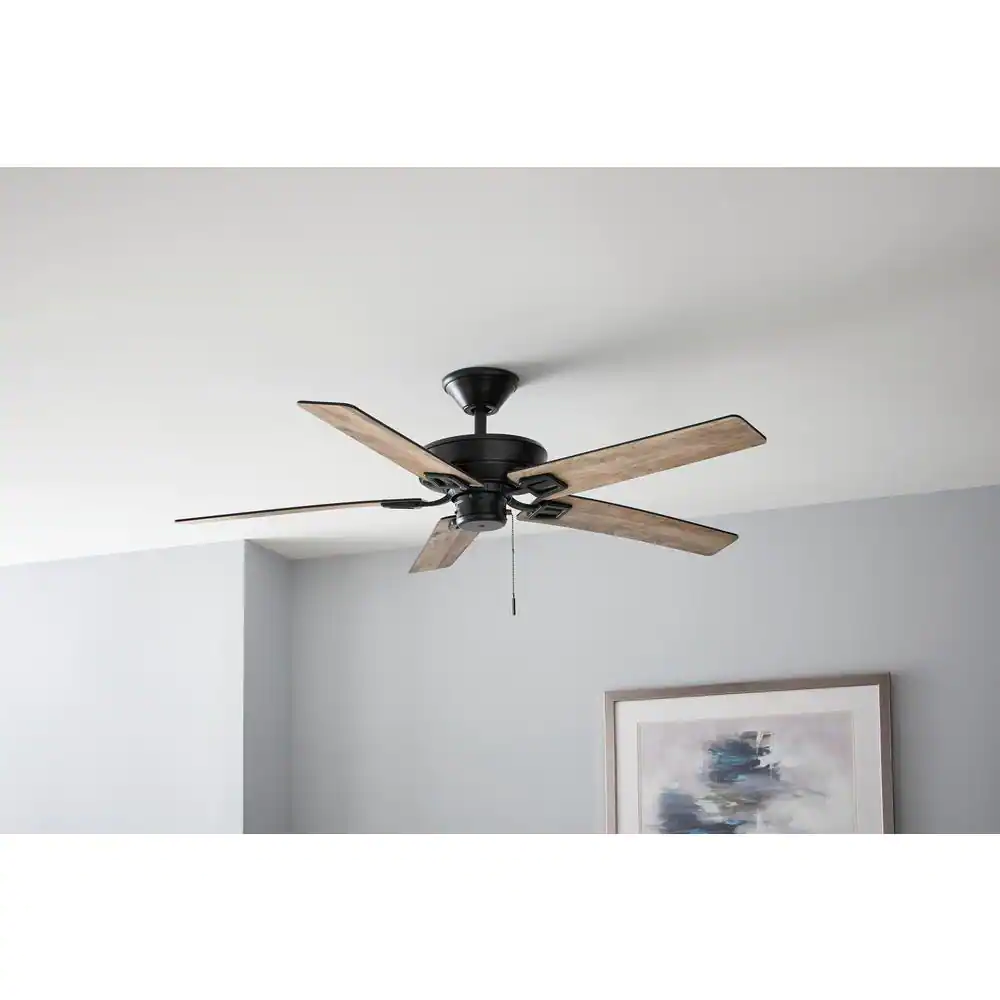 Hampton Bay Bayfield 52 in. Indoor Matte Black Dry Rated Downrod Ceiling Fan with 5 Reversible Blades