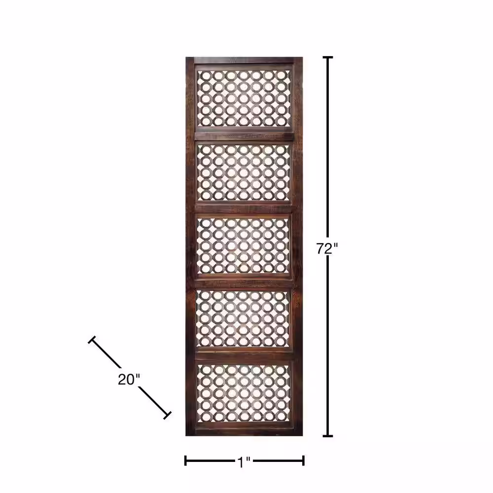 THE URBAN PORT 20 in. x 1 in. x 72 in. Brown Decorative Mango Wood Wall Panel with See Through Circular Pattern