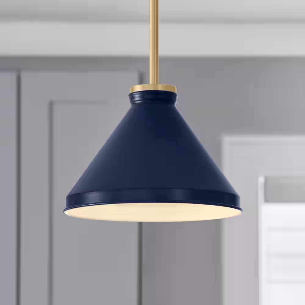None 2-1/4 in. Navy Blue Metal Cone Pendant Light Shade